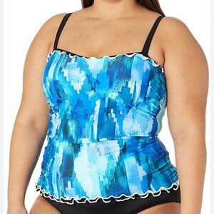 Gottex Tidal Wave 36 D-Cup Scoop Neck Shirred Underwire Tankini Top